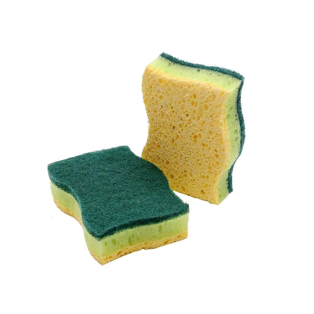 Double-Side Scouring Pad with Cellulose Household Cleaning Sponge